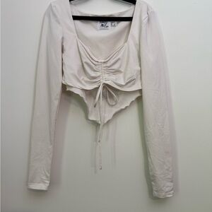 Princess Polly White Ruched long sleeve Crop Top